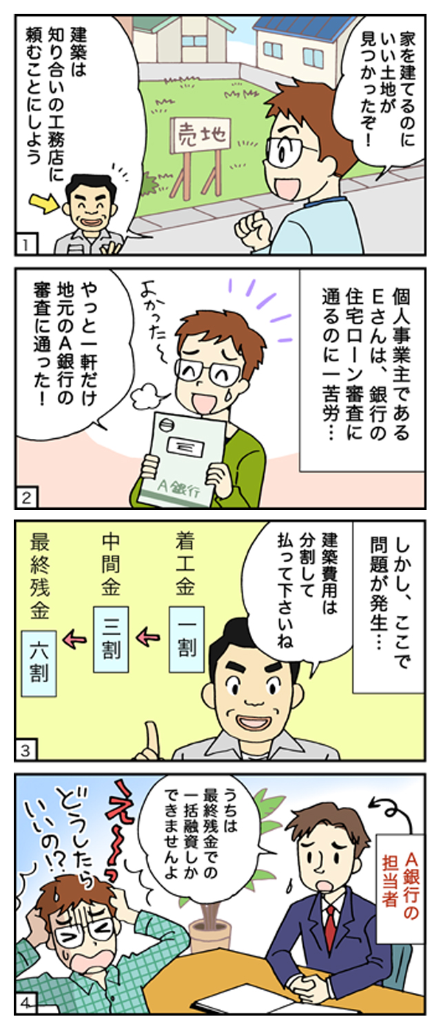 ケース4 銀行から借りられるのは最終残金での一括融資のみ 工務店に中間金が支払えない 横浜の一戸建てや 土地は ホームタウンよこはま